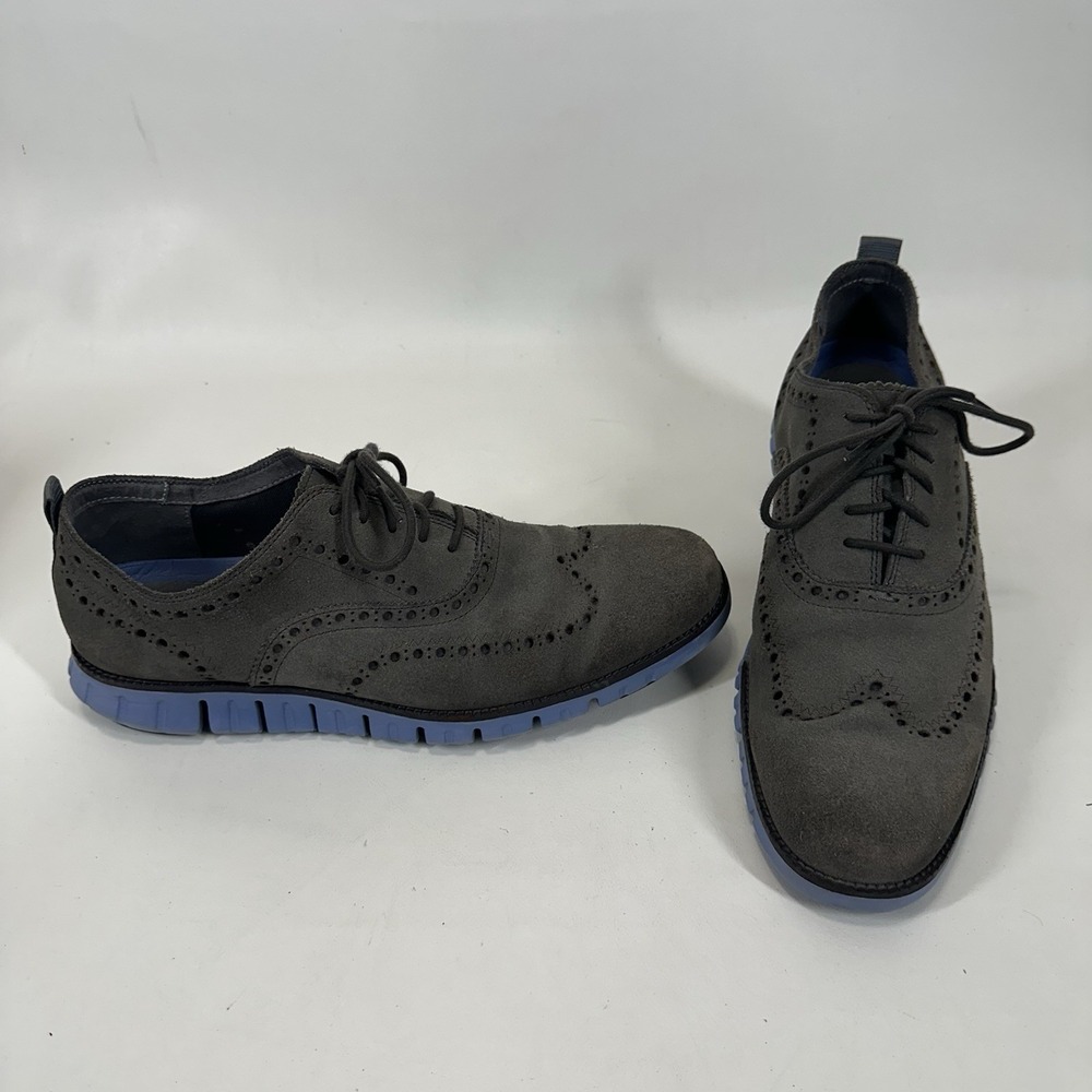 Cole Haan ZERØGRAND OX Wingtip Oxfords Gray Suede Blue Size‎ 11.5M